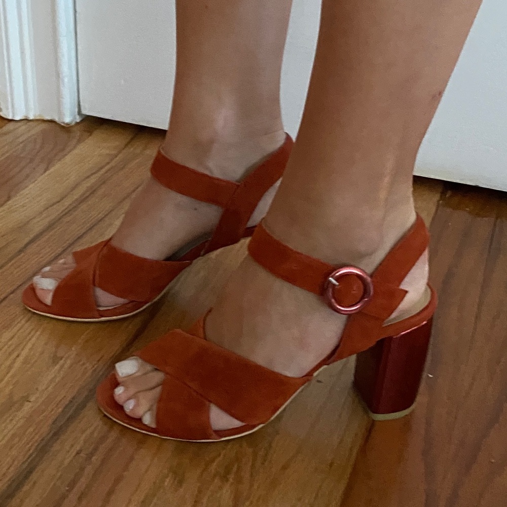 Suede stacked heel sandal